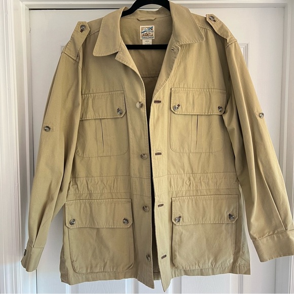 TRAVELSMITH Vintage Khaki Utility Jacket Chore Trench Coat L - Picture 3 of 15